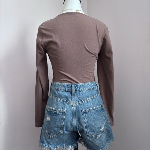 Abercrombie Brown Long Sleeve Women's Bodysuit with Square Neckline Size L - Picture 2 of 6